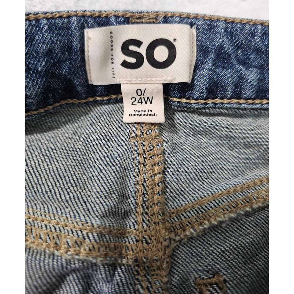 Women's So Denim Jeans Pants Size 0 24W Blue High Rise 90s Bootcut Distressed - Picture 2 of 16